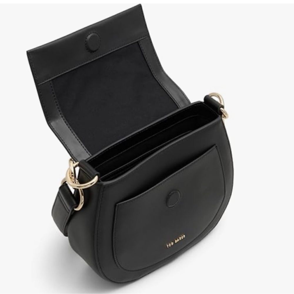 Ted Baker Darcell Black Faux Leather Gold Tone Logo Textured Grosgrain Strap Bag - Picture 14 of 16